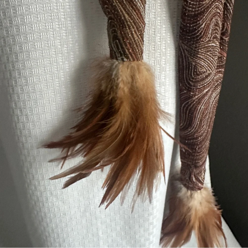 Metallic Boho Festival Scarf Belt with Feather Tassels – Artisan Style Statement